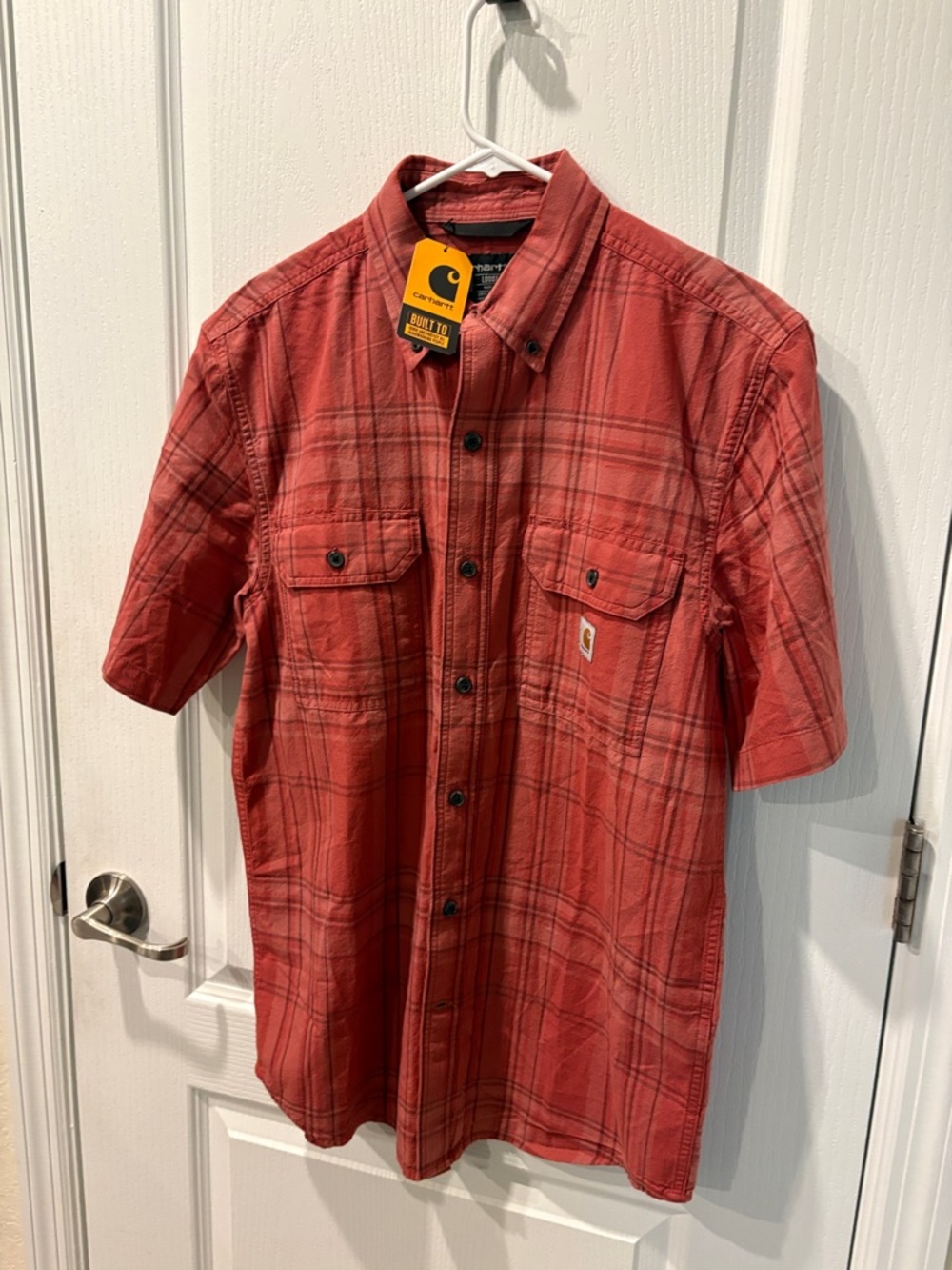 Carhartt Men's Short-Sleeve Red Plaid Button-Down Shirt SZ Small NWT